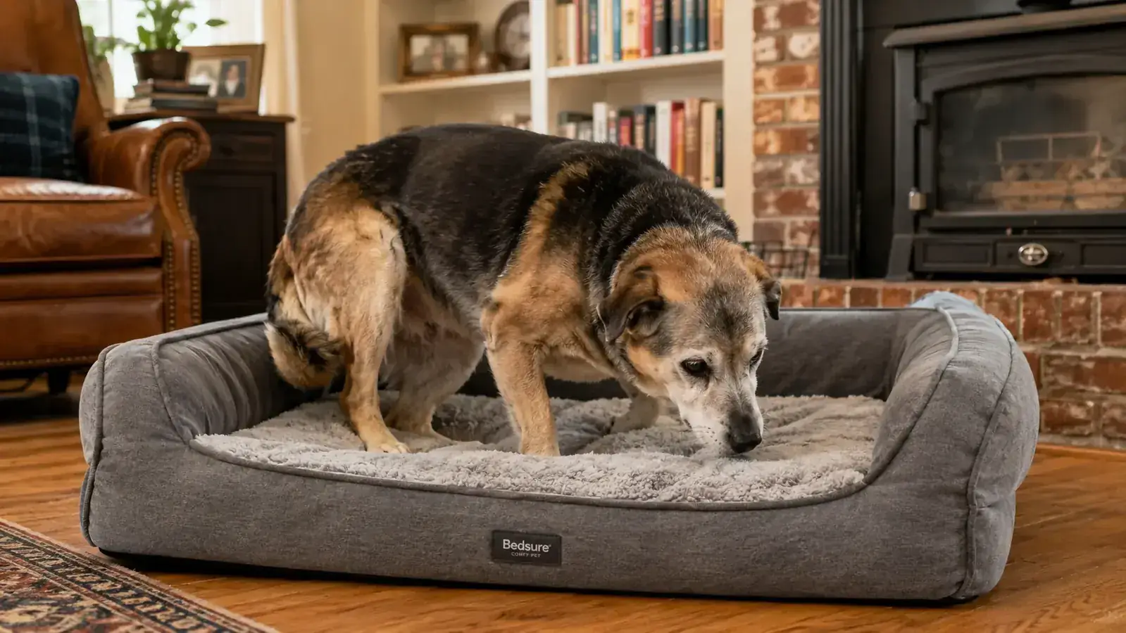 Close-up of a dog settling into the memory foam layer of the Bedsure orthopedic dog bed