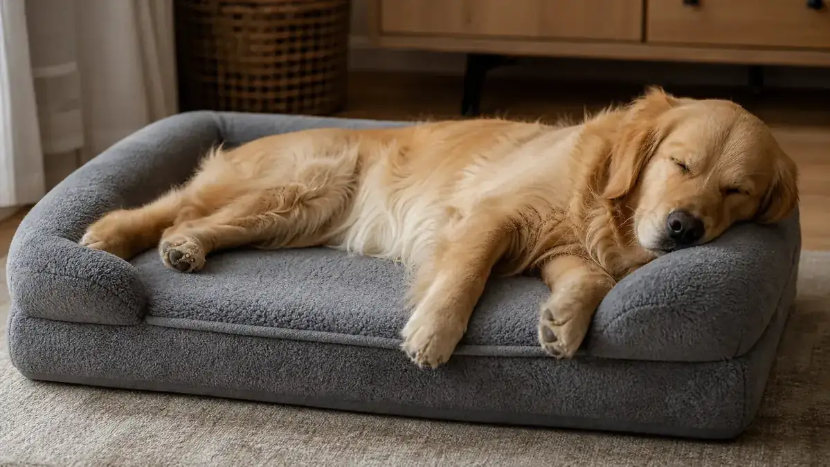 Hand pressing down into the foam of the Bedsure orthopedic dog bed to show density